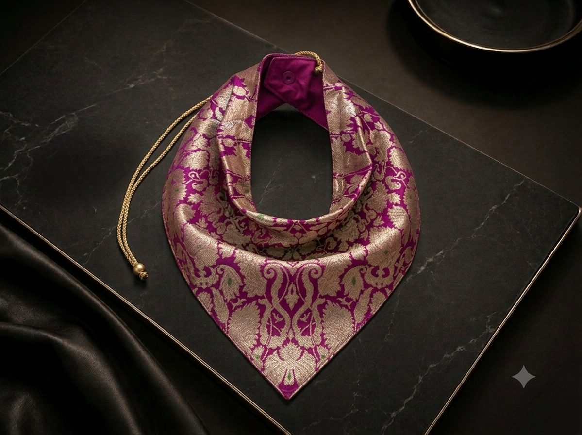 Neckerchief In Brocade Silk with Button Clasp