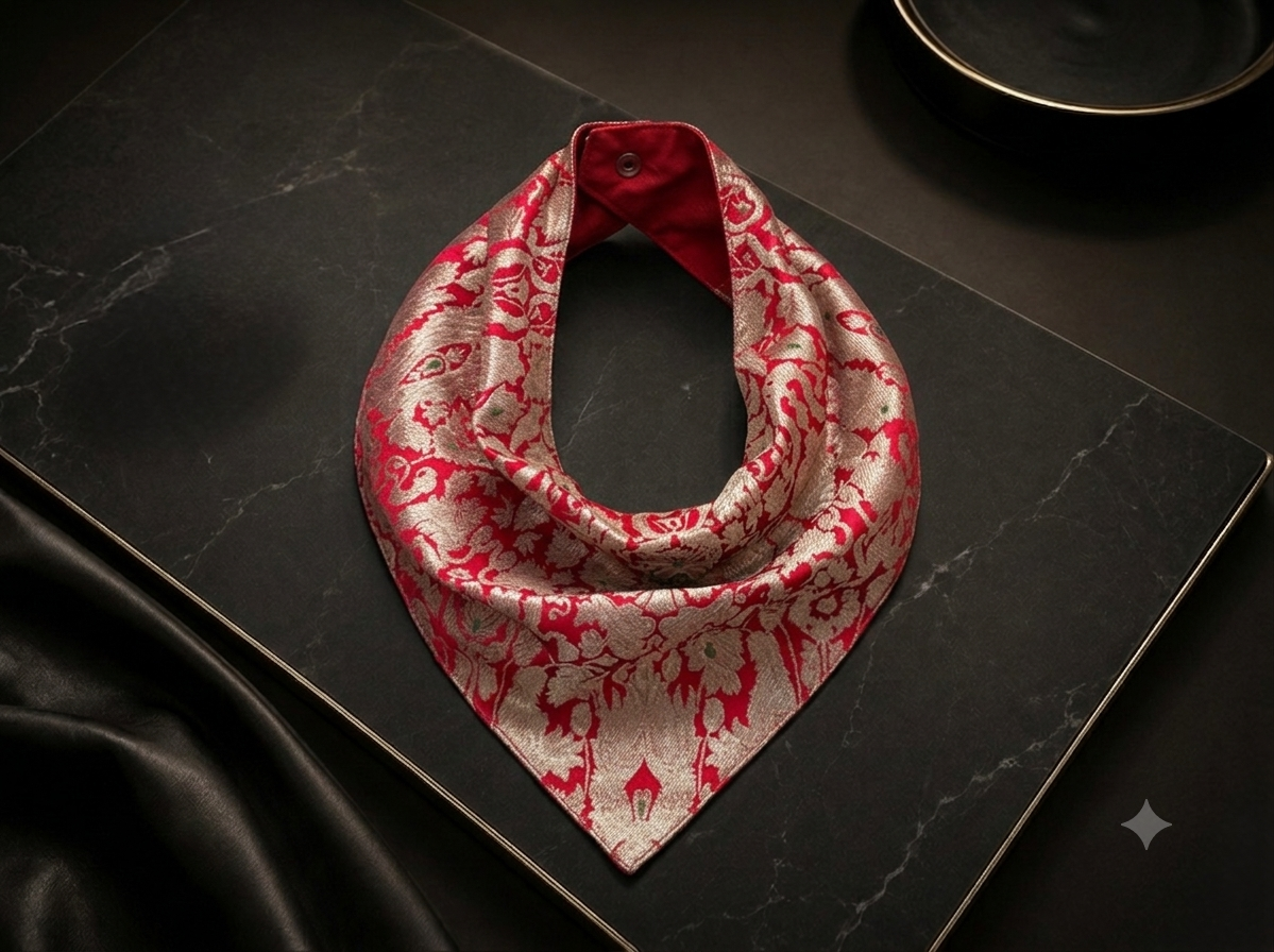 Neckerchief In Brocade Silk with Button Clasp