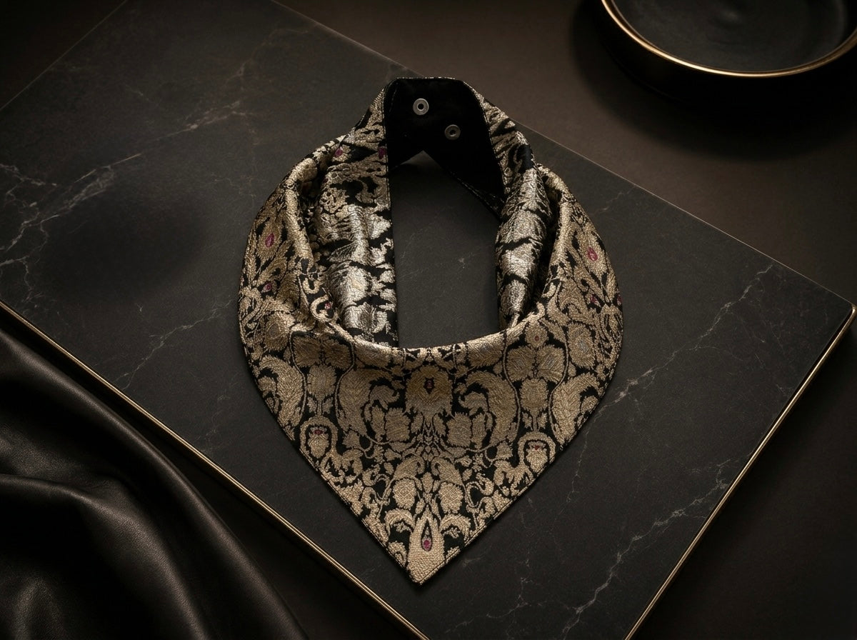 Neckerchief In Brocade Silk with Button Clasp