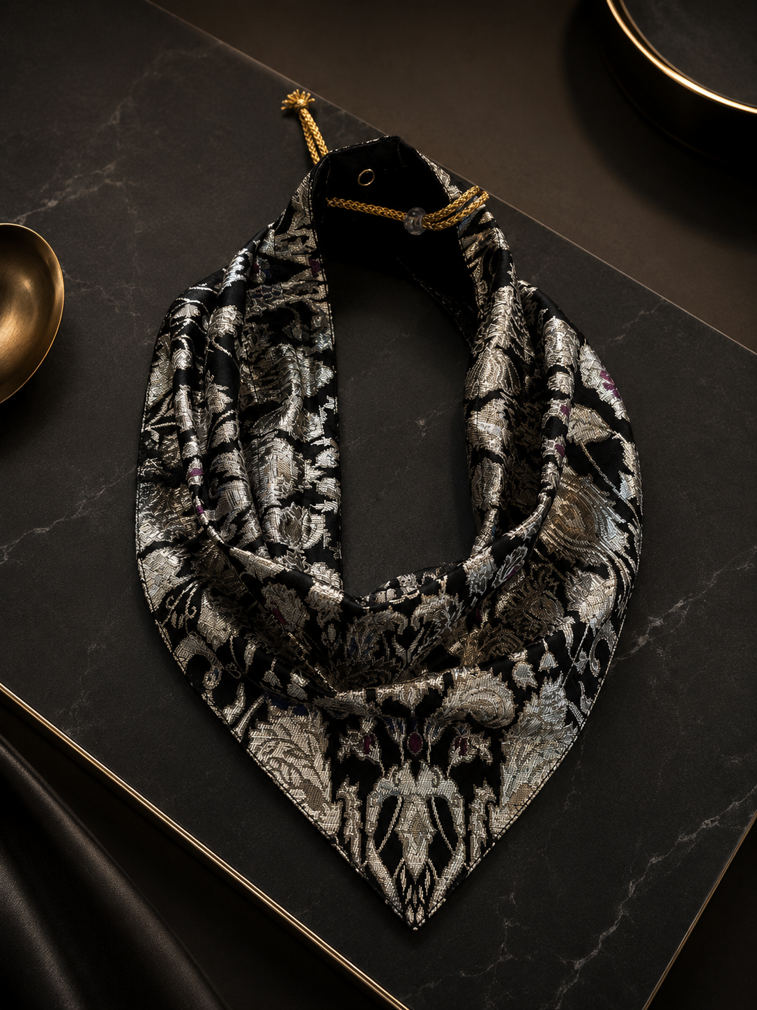 Neckerchief In Brocade Silk with Button Clasp