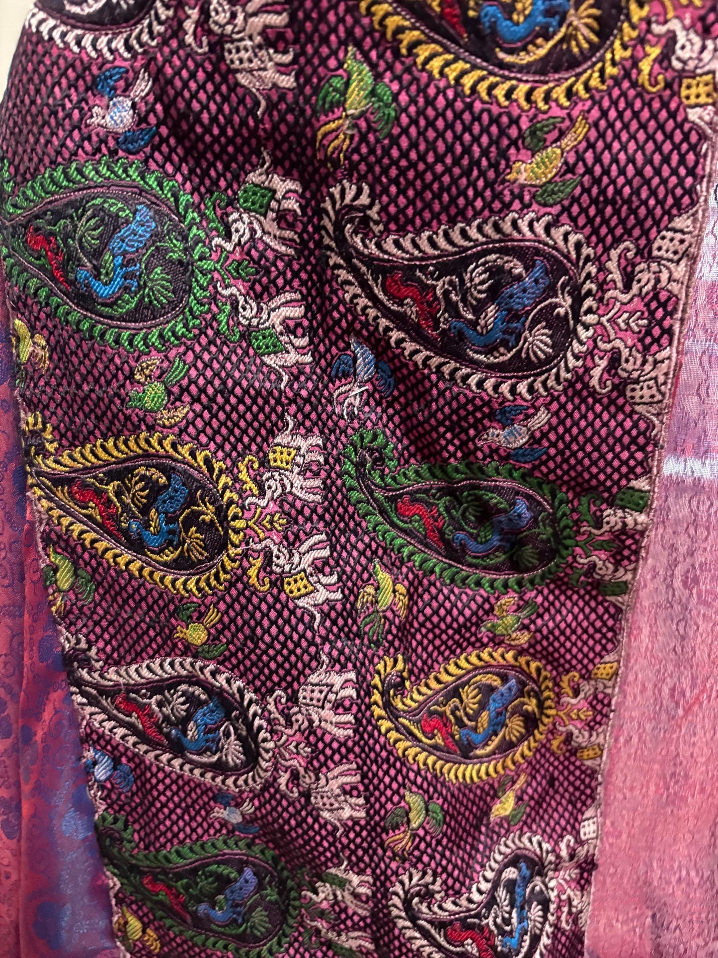Banarasi Silk Wrap Shawl, Hand-Finished Artisan Paisley Embroidered Border, Lightweight Indian Shawl, Gift
